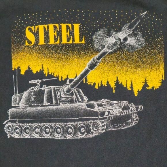 Vintage 80s 2-17 Field Artillery Steel Tank Military Shirt Large Distressed - Picture 3 of 6